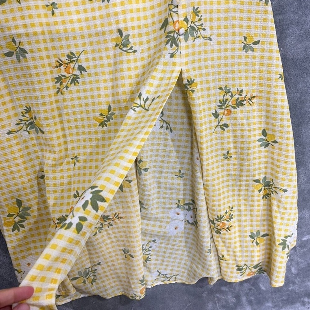 BCBGeneration - Yellow Lemon Gingham Cottagecore Maxi Skirt with Side Slit - Picture 6 of 9